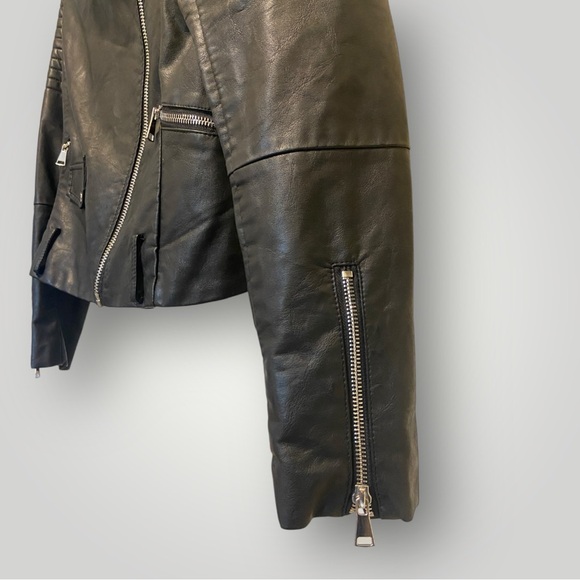 Comme USA Black Faux Leather Moto Jacket Biker Street M - Picture 4 of 7